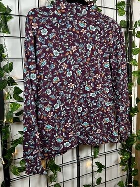Lands' End Burgundy Floral Print Turtleneck Long Sleeve T-Shirt Women's S (6-8)